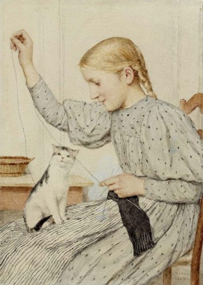 Albert Anker | Sitzendes Mädchen mit Katze, 1903