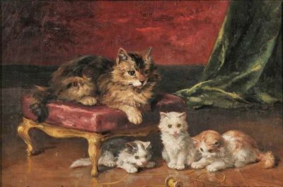 Alfred-Arthur Brunel de Neuville | Katzenmutter mit ihren Jungen