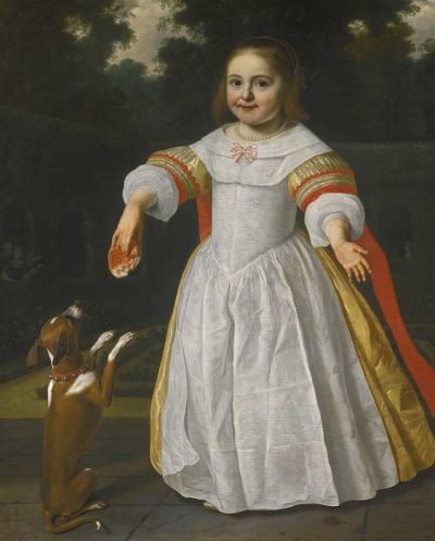 Bartholomeus van der Helst | Portrait of a Girl with a Bread-bun and a Dog, 1658