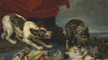 David de Coninck | A cat and a dog fighting over fowl