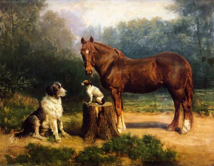Henry Ossawa Tanner | Horse and Two Dogs in a Landscape, 1891 | Privatbesitz