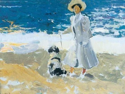 Joaquín Sorolla | A Lady and a Dog on the Beach , 1906 | Leeds Museums and Galleries