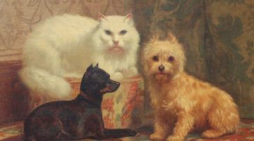 John Henry Dolph | Porträt einer Perserkatze mit zwei Hunden