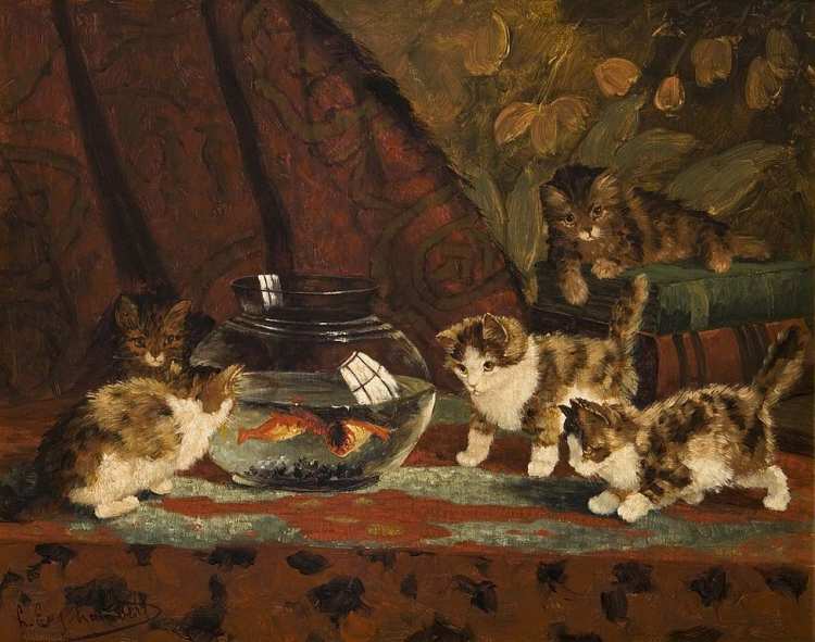 Louis-Eugène Lambert | Fünf Kätzchen am Goldfischglas