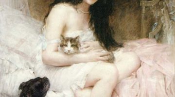 Léon François Comerre, Beauty in Bed with Kitten and Black Dog