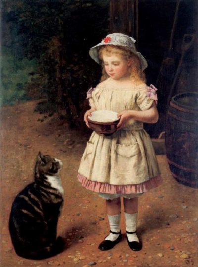 Otto Scholderer | Blondes Mädchen mit Katze, 1872-1873