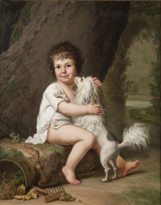 Adolf Ulrik Wertmüller | Portrait of the young Henri Bertholet-Campan (1784-1821) with the dog Aline, 1786 