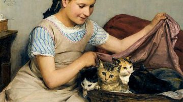 Albert Anker | Mädchen mit Katzen, 1862