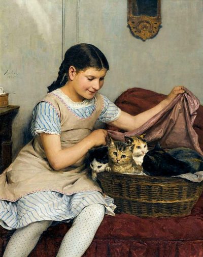 Albert Anker | Mädchen mit Katzen, 1862
