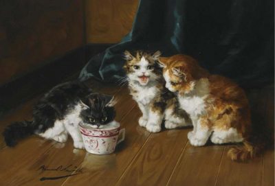 Alfred-Arthur Brunel de Neuville | Trinkende Kätzchen