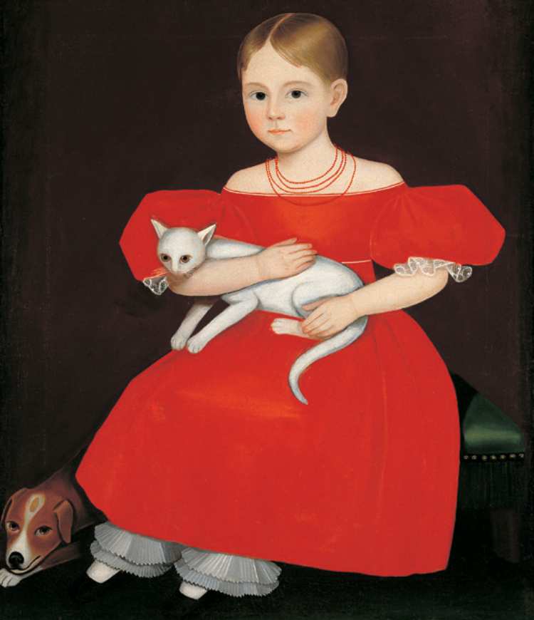 Ammi Phillips | Girl in Red Dress with Cat and Dog, 1830-35 | American Folk Art Museum
