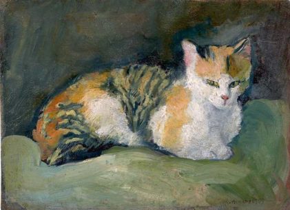 August Macke | Katze auf grünem Kissen, 1909