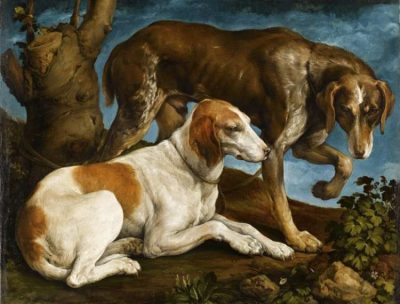 Jacobo Bassano | Two Hunting Dogs, 1548 | Museu Nacional d'Arte de Catalunya, Barcelona