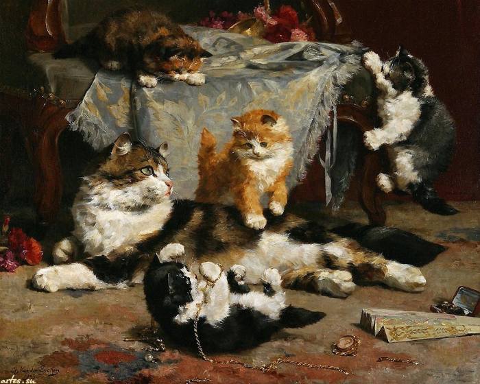 Charles van den Eycken | Kittens at Play, 1903