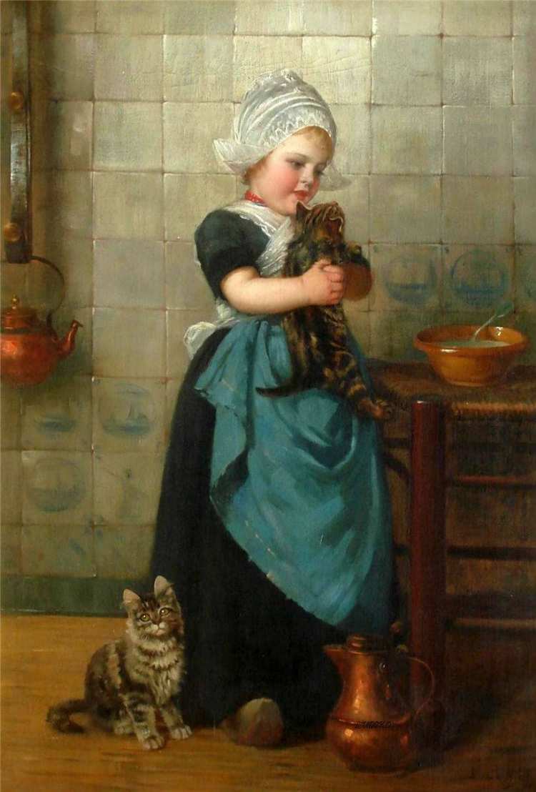 Edmond Louyot | Girl with Kittens