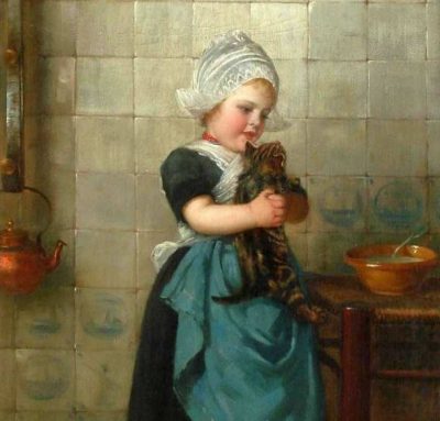 Edmond Louyot | Girl with Kittens (Detail)