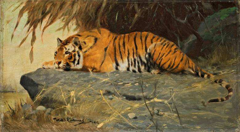 Friedrich Wilhelm Kuhnert | Liegender Tiger, 1912