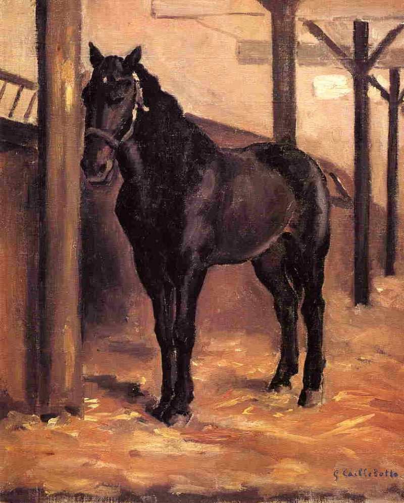 Gustave Caillebotte | Yerres dark bay Horse in the Stable, 1871-1878
