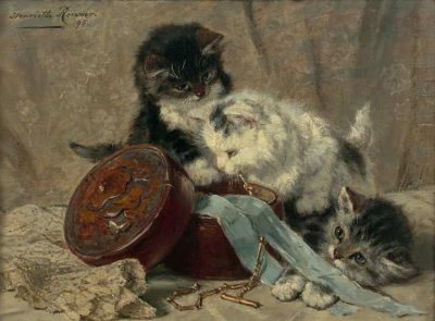 Henriëtte Ronner-Knip | Playing Kittens with Jewel Box