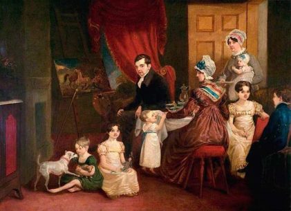 John E. Ferneley | Portrait of the Artist and His Family in His Studio, 1822-1823 | New Walk Museum & Art Gallery, Leicester