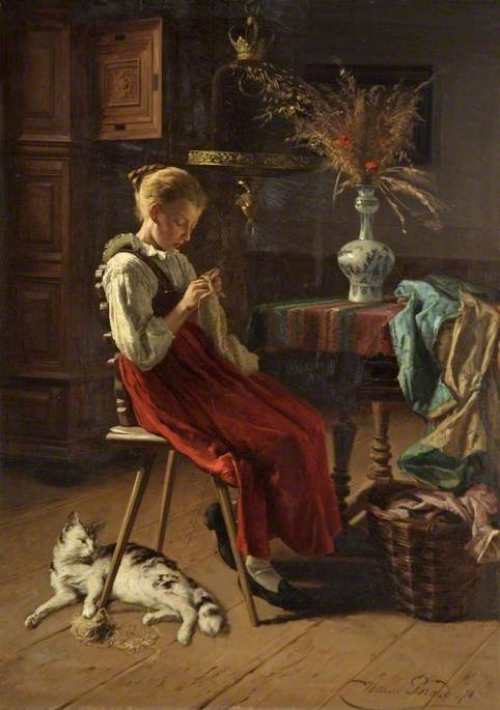 Théodore Gérard | A Girl Knitting, 1874 | Photo credit: Russell-Cotes Art Gallery & Museum 