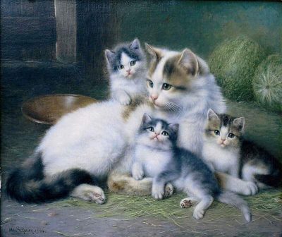 Wilhelm Friedrich Johann Schwar | Katzenmutter mit ihren Jungen